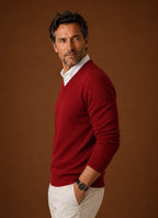 Men's V-Neck Knit Sweater - Casual Pullover