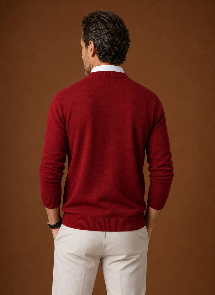 Men's V-Neck Knit Sweater - Casual Pullover