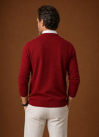 Men's V-Neck Knit Sweater - Casual Pullover