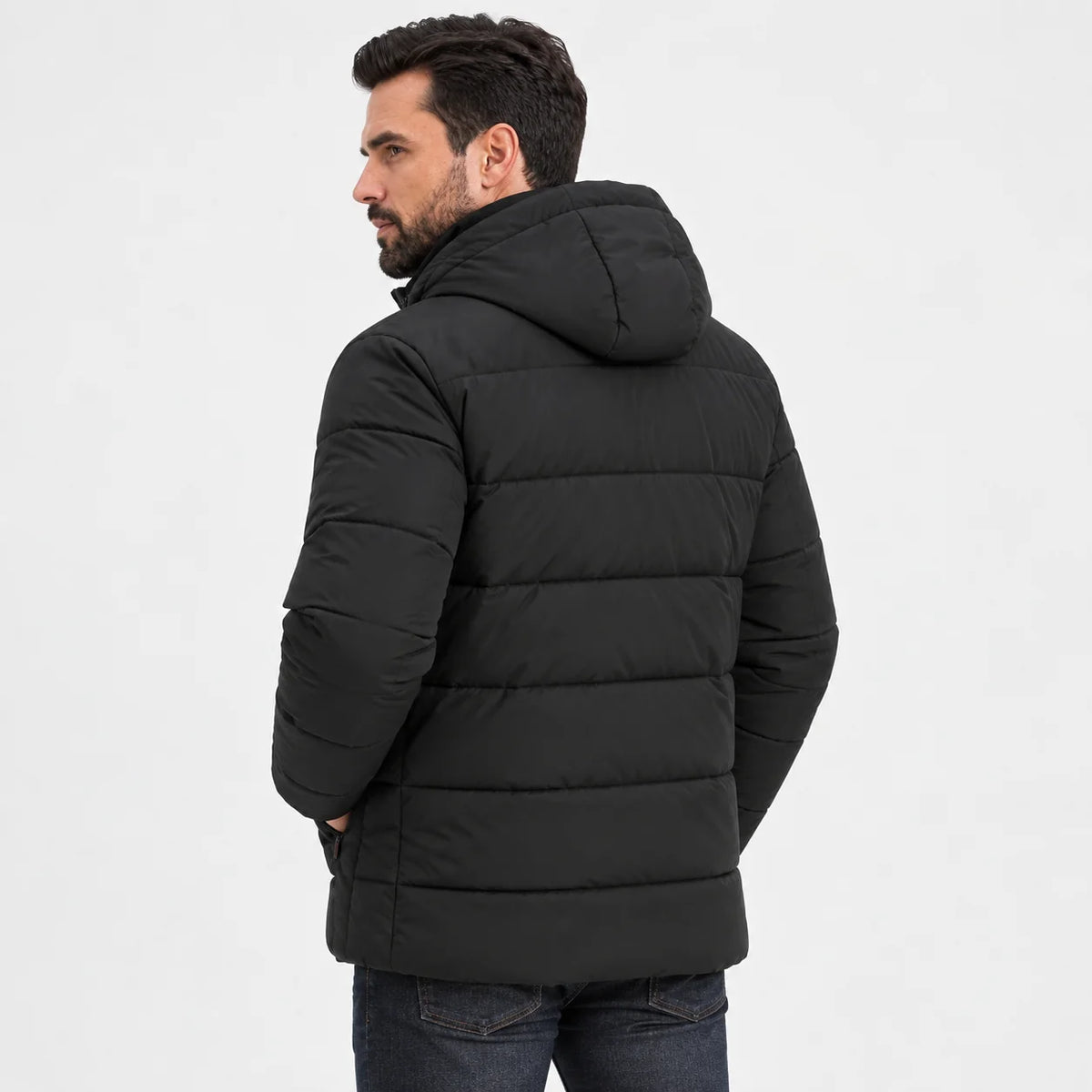 Men's Fleece-Lined Winter Coat - Long Stand Collar Style