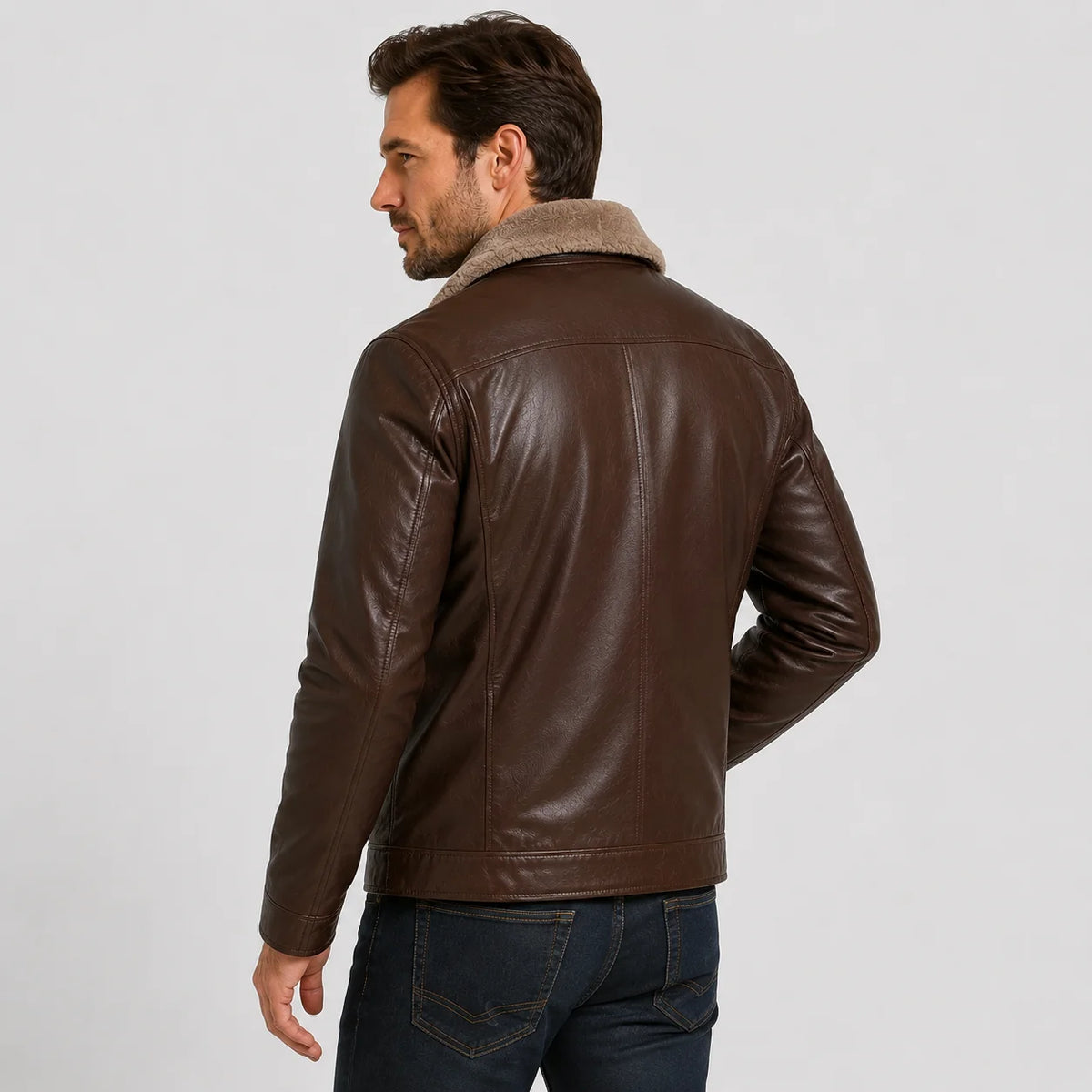 Men’s PU Leather Jacket – Warm Lined Regular Fit Winter Style