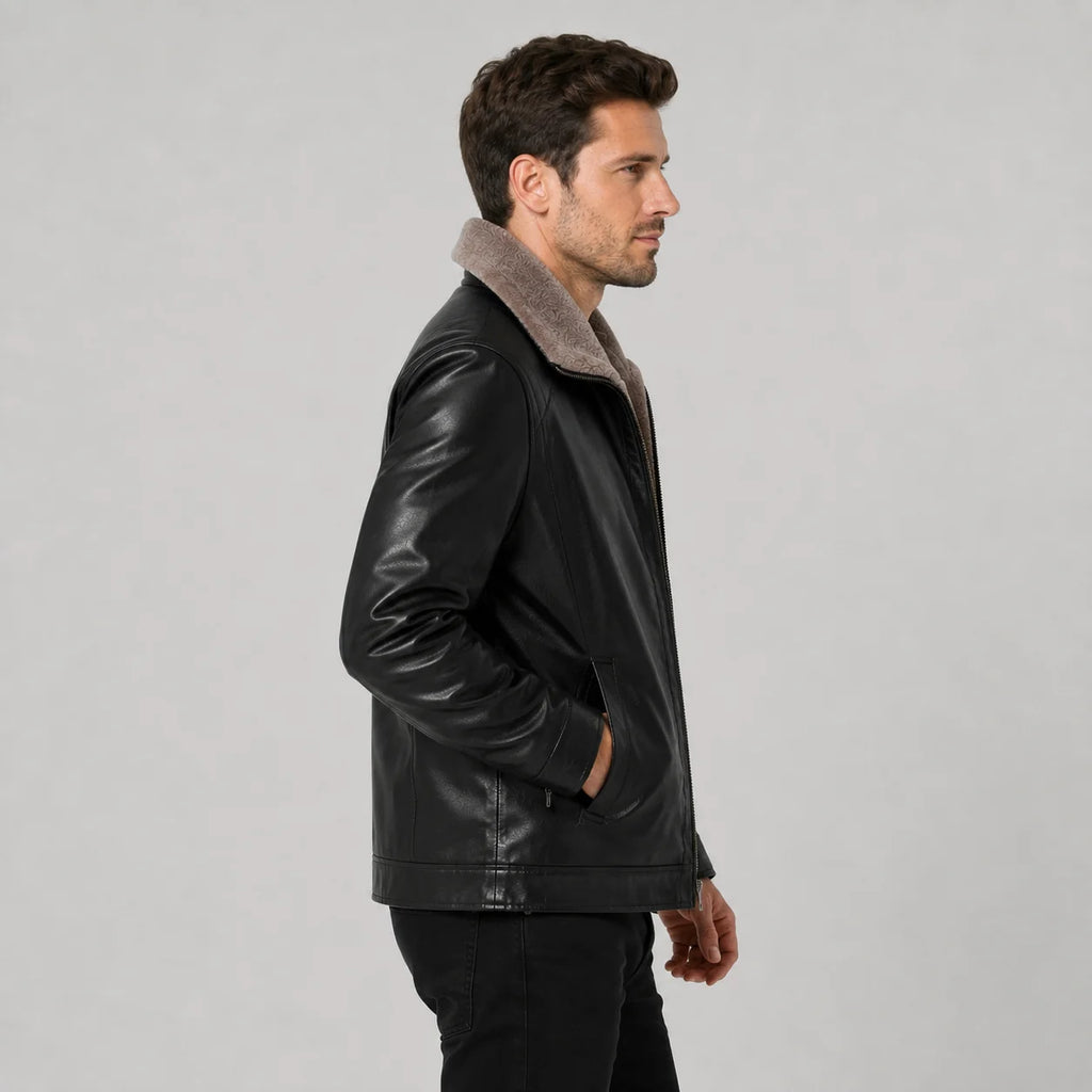 Men’s PU Leather Jacket – Warm Lined Regular Fit Winter Style