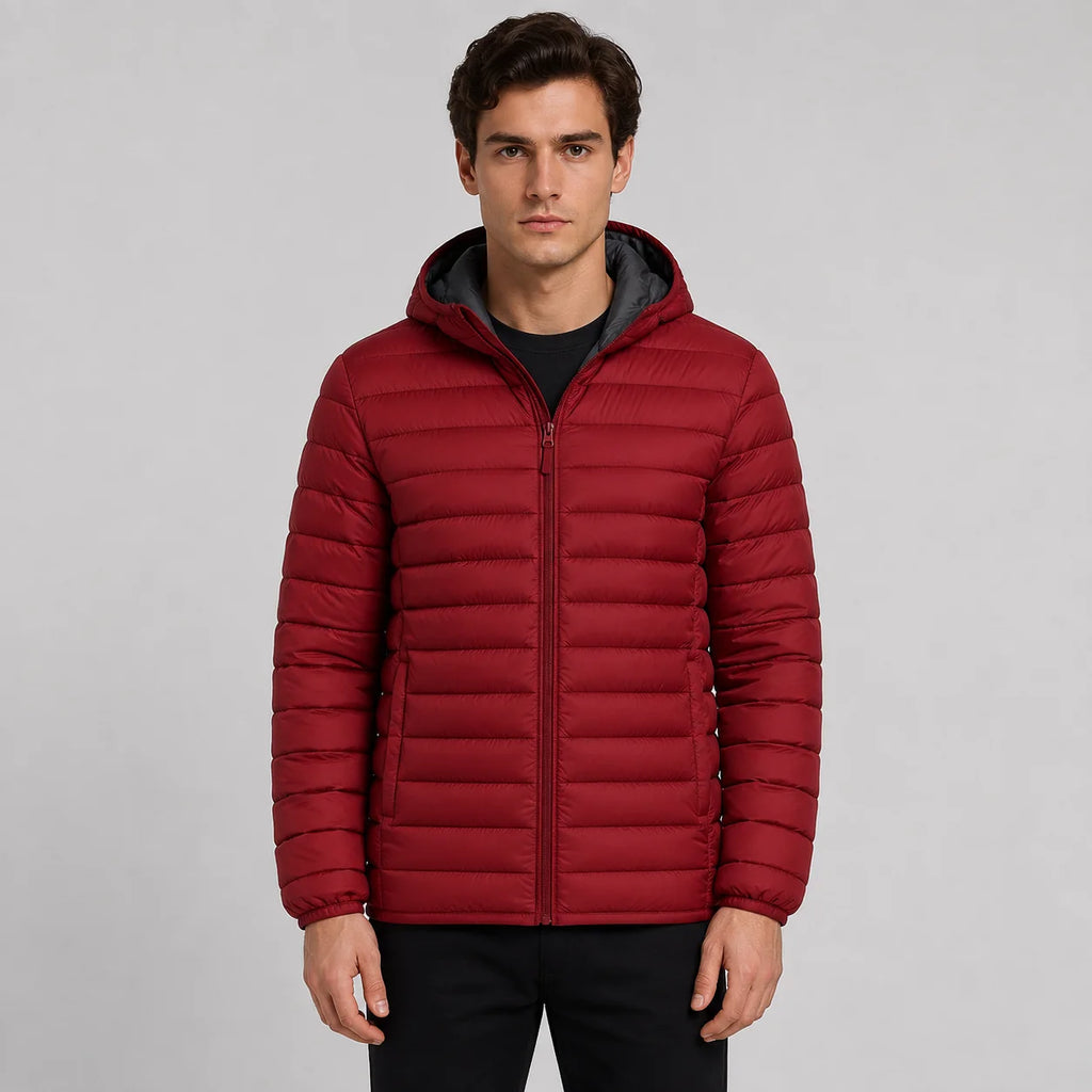 Men's Quilted Hooded Jacket - Warm Winter Full Zip