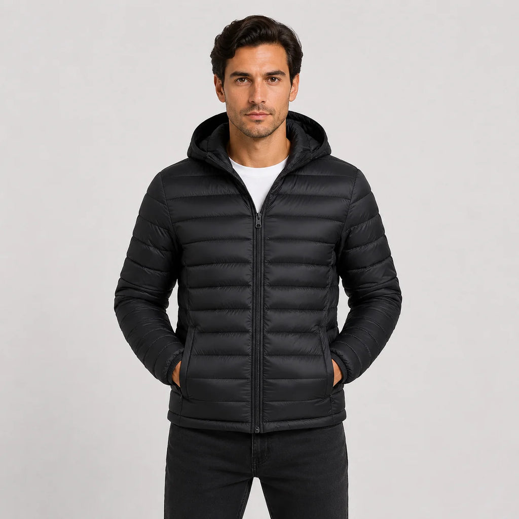 Men's Quilted Hooded Jacket - Warm Winter Full Zip