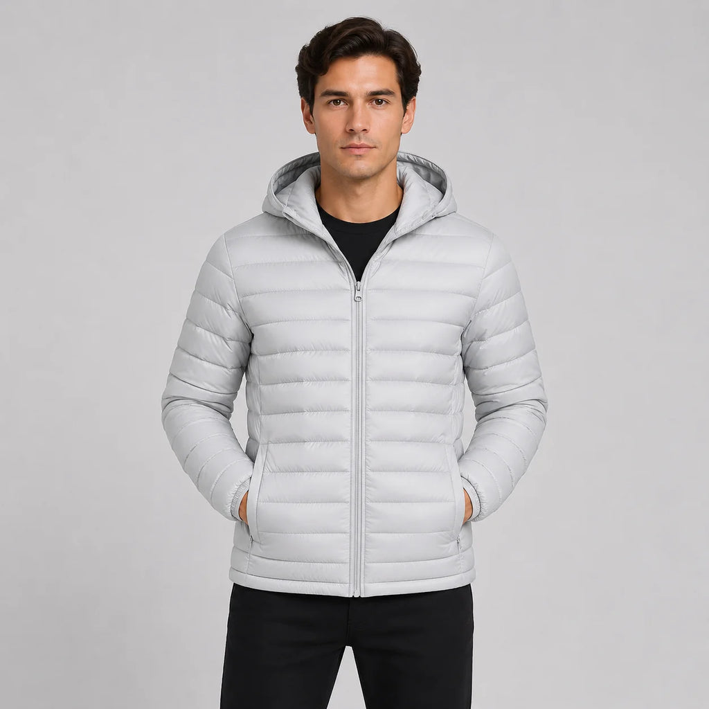 Men's Quilted Hooded Jacket - Warm Winter Full Zip