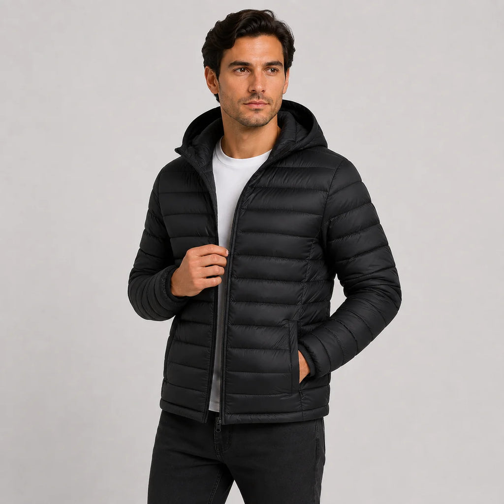 Men's Quilted Hooded Jacket - Warm Winter Full Zip