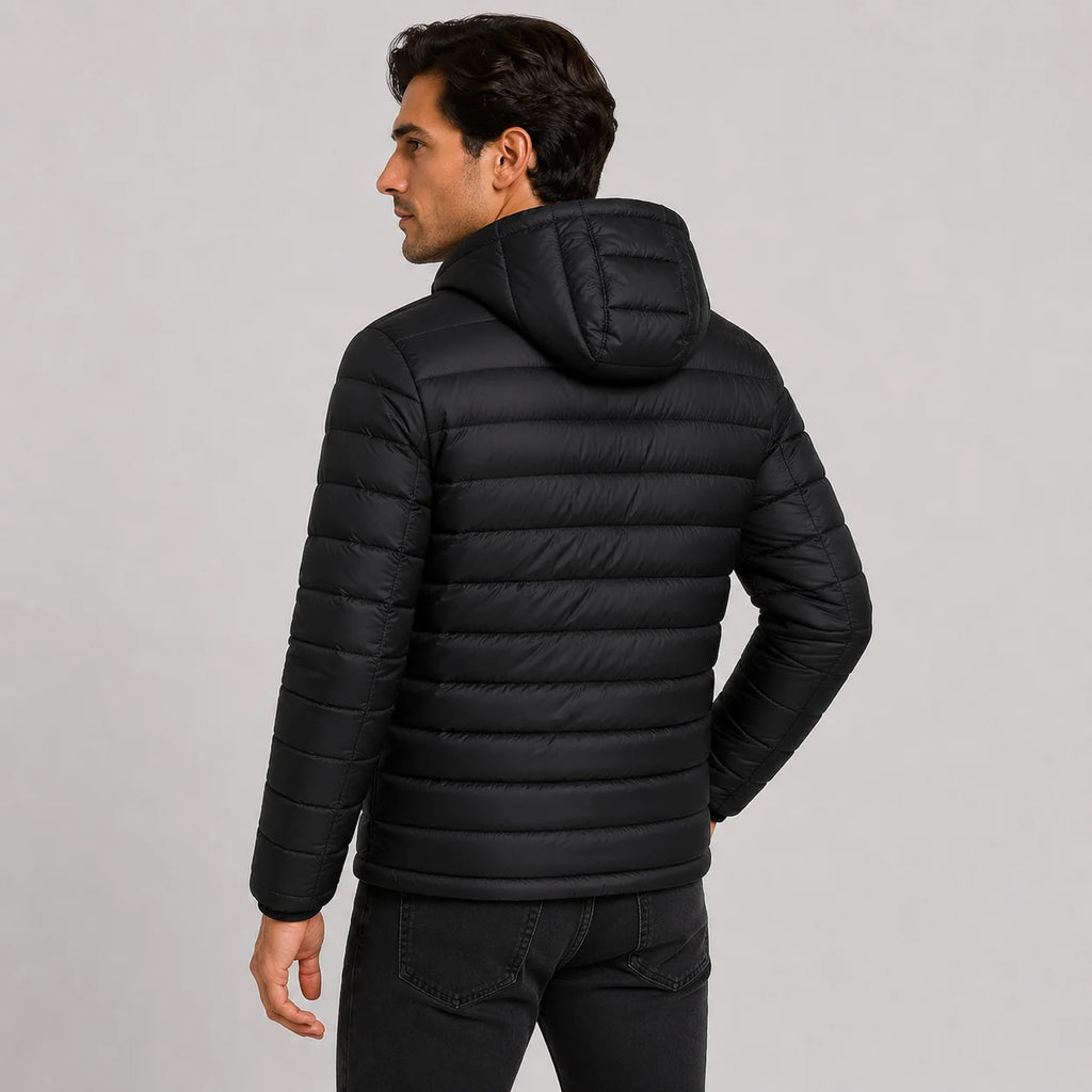 Men's Quilted Hooded Jacket - Warm Winter Full Zip