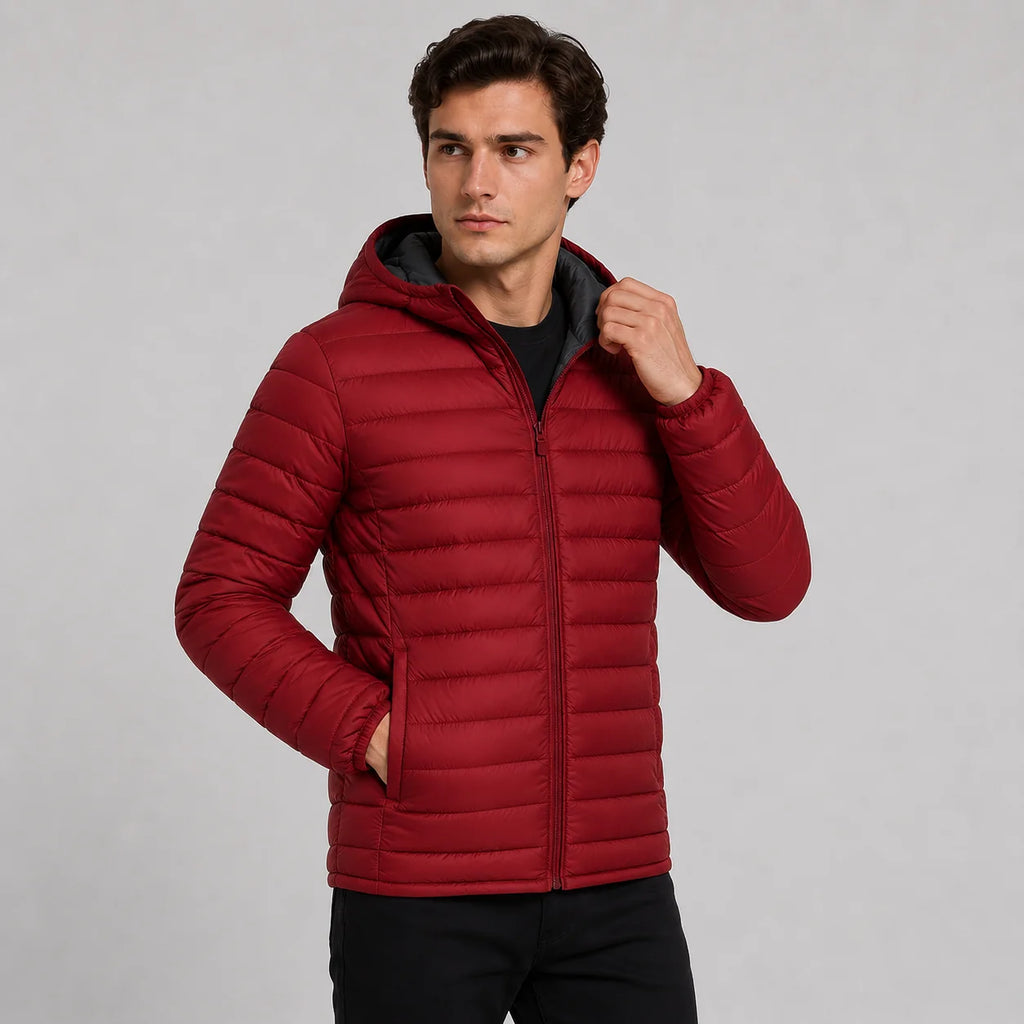 Men's Quilted Hooded Jacket - Warm Winter Full Zip