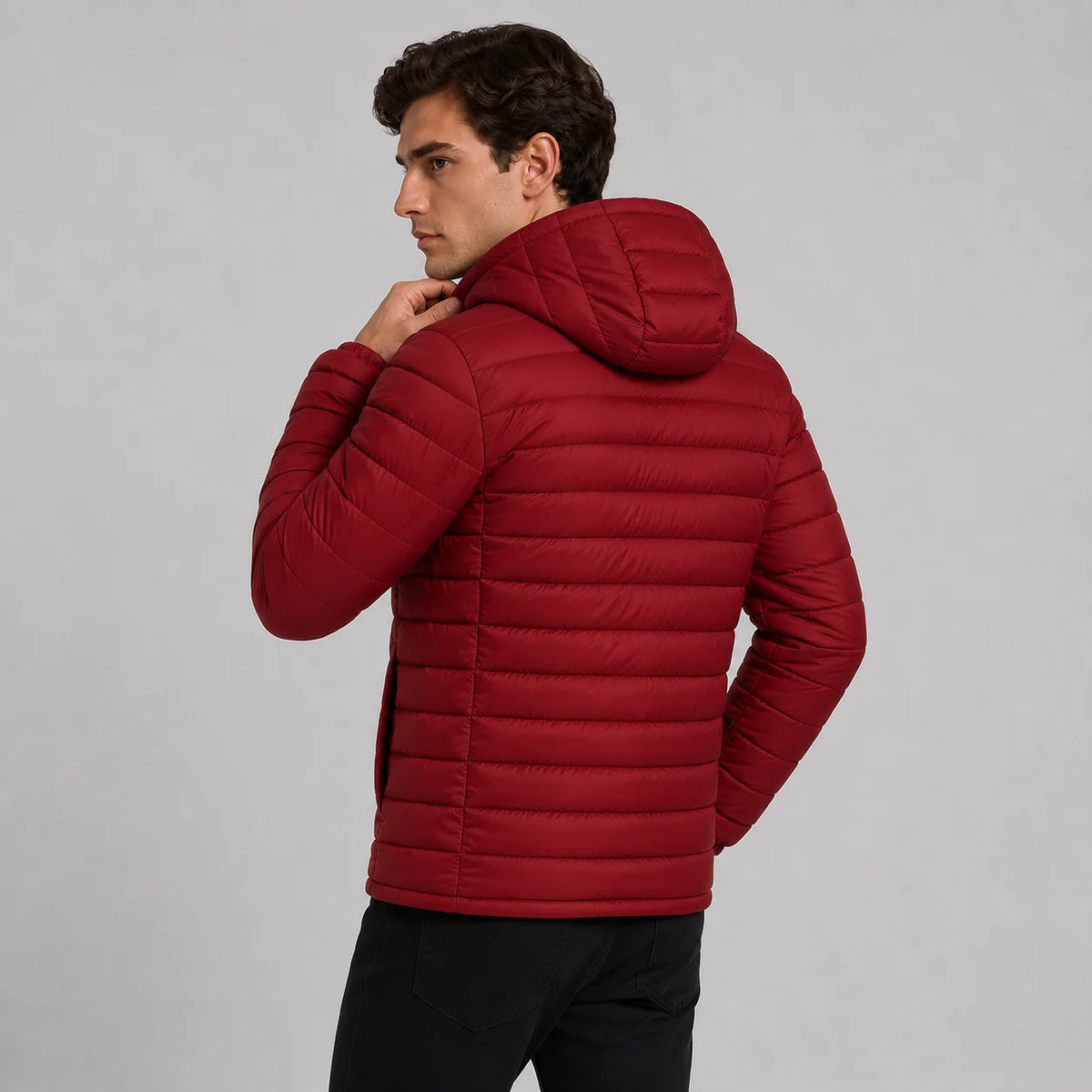 Men's Quilted Hooded Jacket - Warm Winter Full Zip