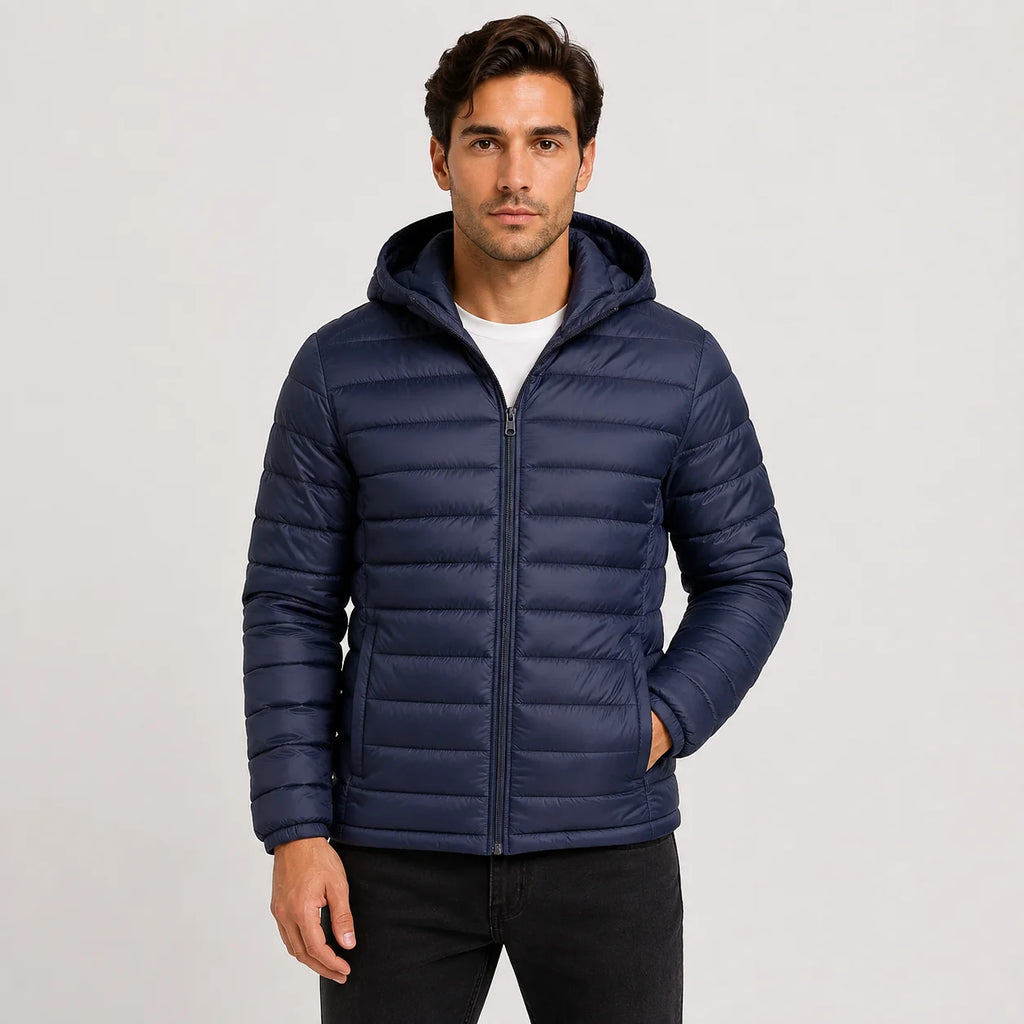 Men's Quilted Hooded Jacket - Warm Winter Full Zip