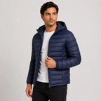 Men's Quilted Hooded Jacket - Warm Winter Full Zip