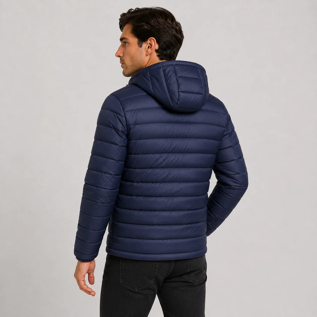 Men's Quilted Hooded Jacket - Warm Winter Full Zip