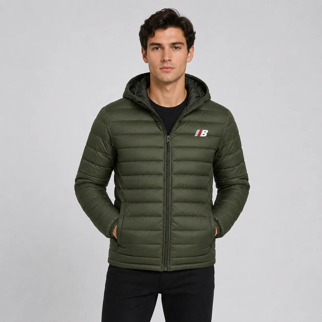 Men's Quilted Hooded Jacket - Warm Winter Full Zip