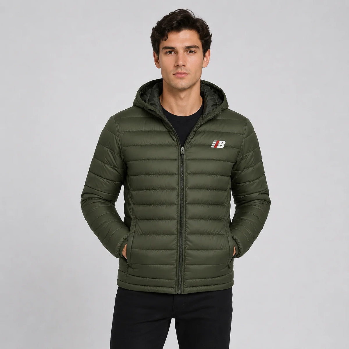 Men's Quilted Hooded Jacket - Warm Winter Full Zip