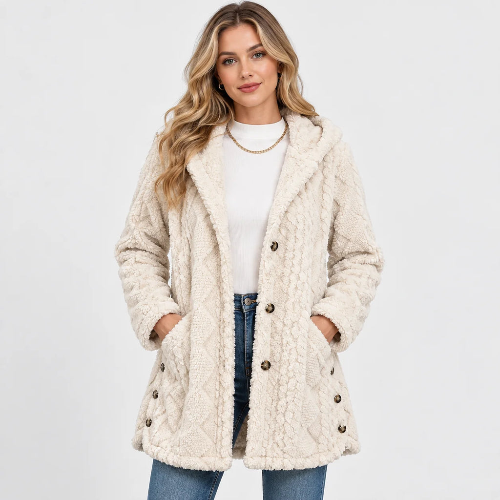 Women's Argyle Hooded Cardigan Coat - Long Loose Fit