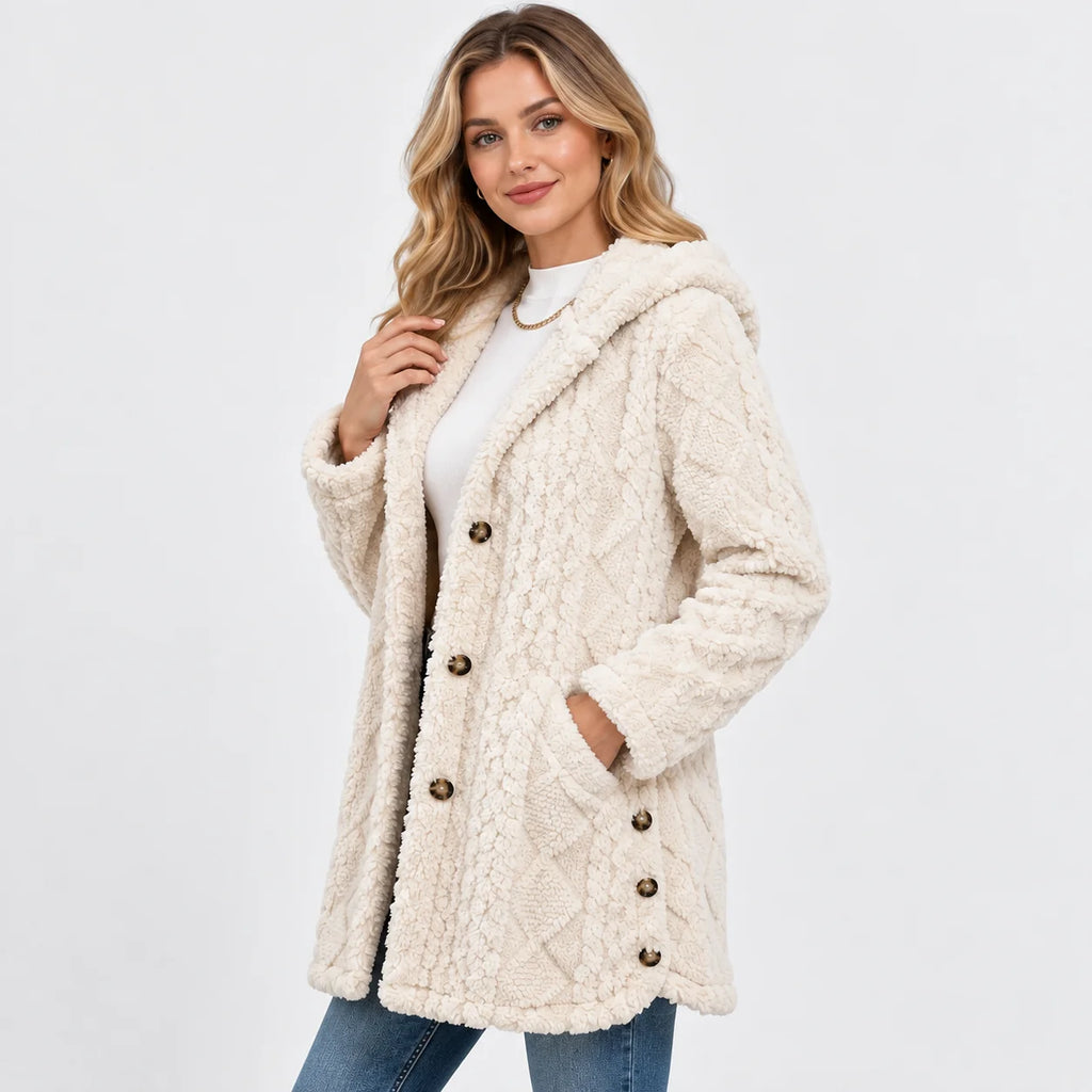 Women's Argyle Hooded Cardigan Coat - Long Loose Fit
