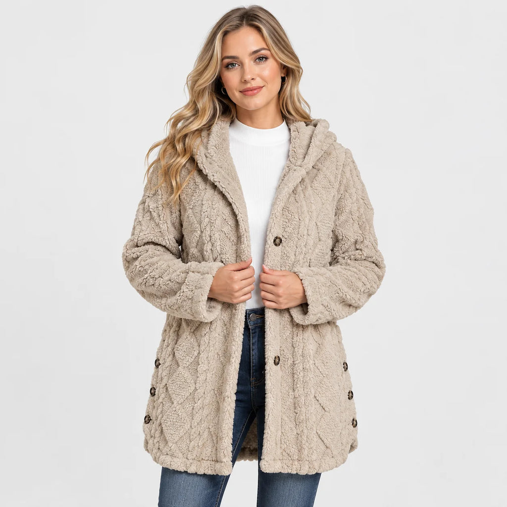 Women's Argyle Hooded Cardigan Coat - Long Loose Fit