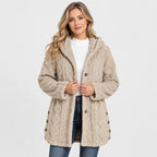 Women's Argyle Hooded Cardigan Coat - Long Loose Fit
