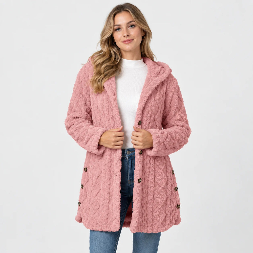 Women's Argyle Hooded Cardigan Coat - Long Loose Fit