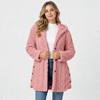 Women's Argyle Hooded Cardigan Coat - Long Loose Fit
