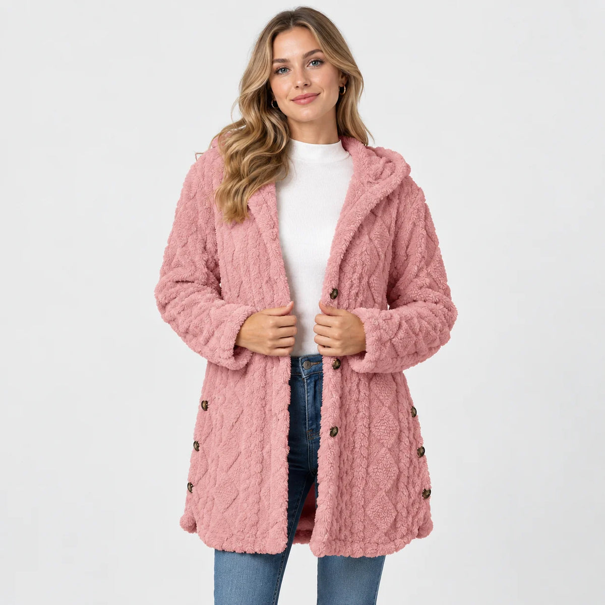 Women's Argyle Hooded Cardigan Coat - Long Loose Fit