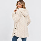 Women's Argyle Hooded Cardigan Coat - Long Loose Fit