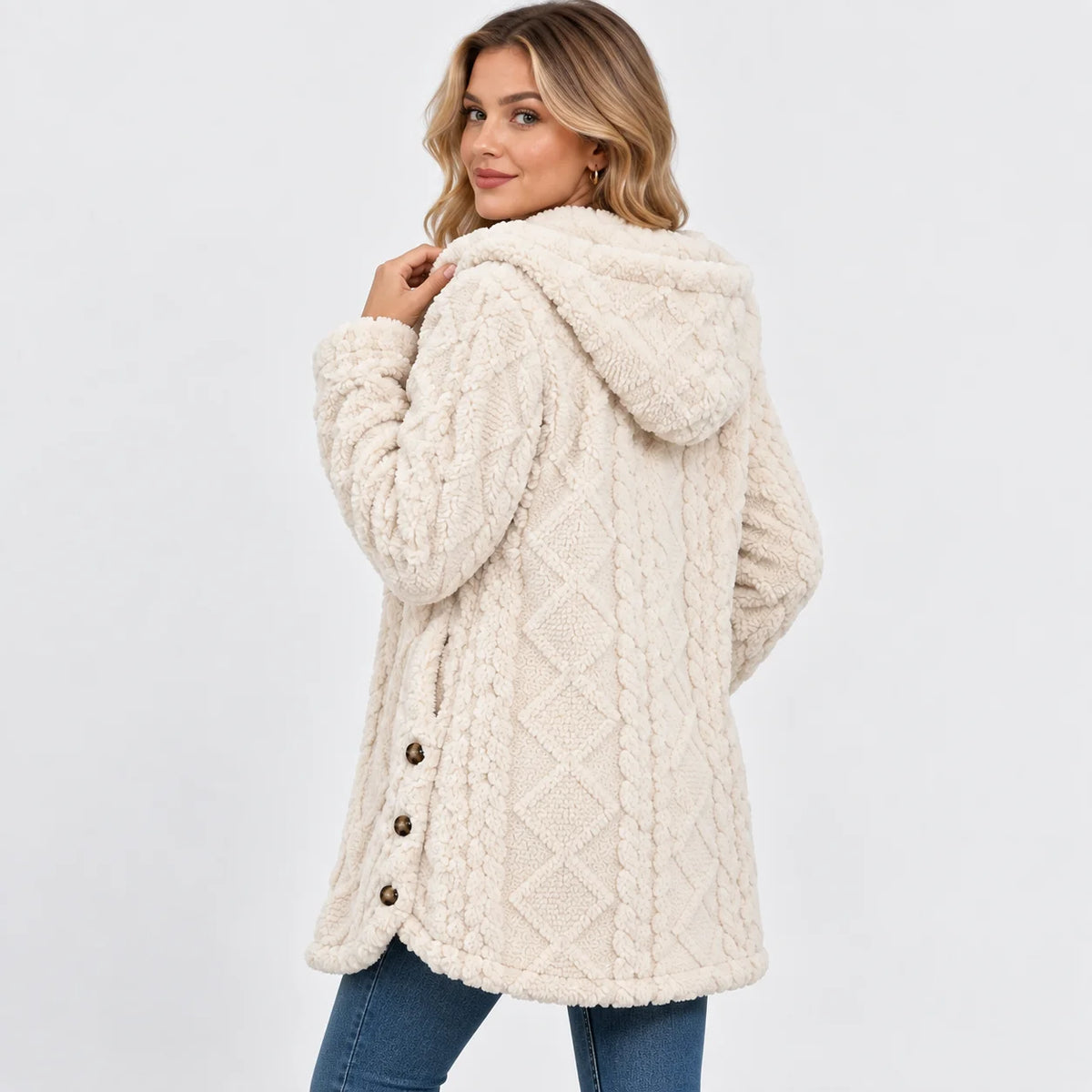 Women's Argyle Hooded Cardigan Coat - Long Loose Fit