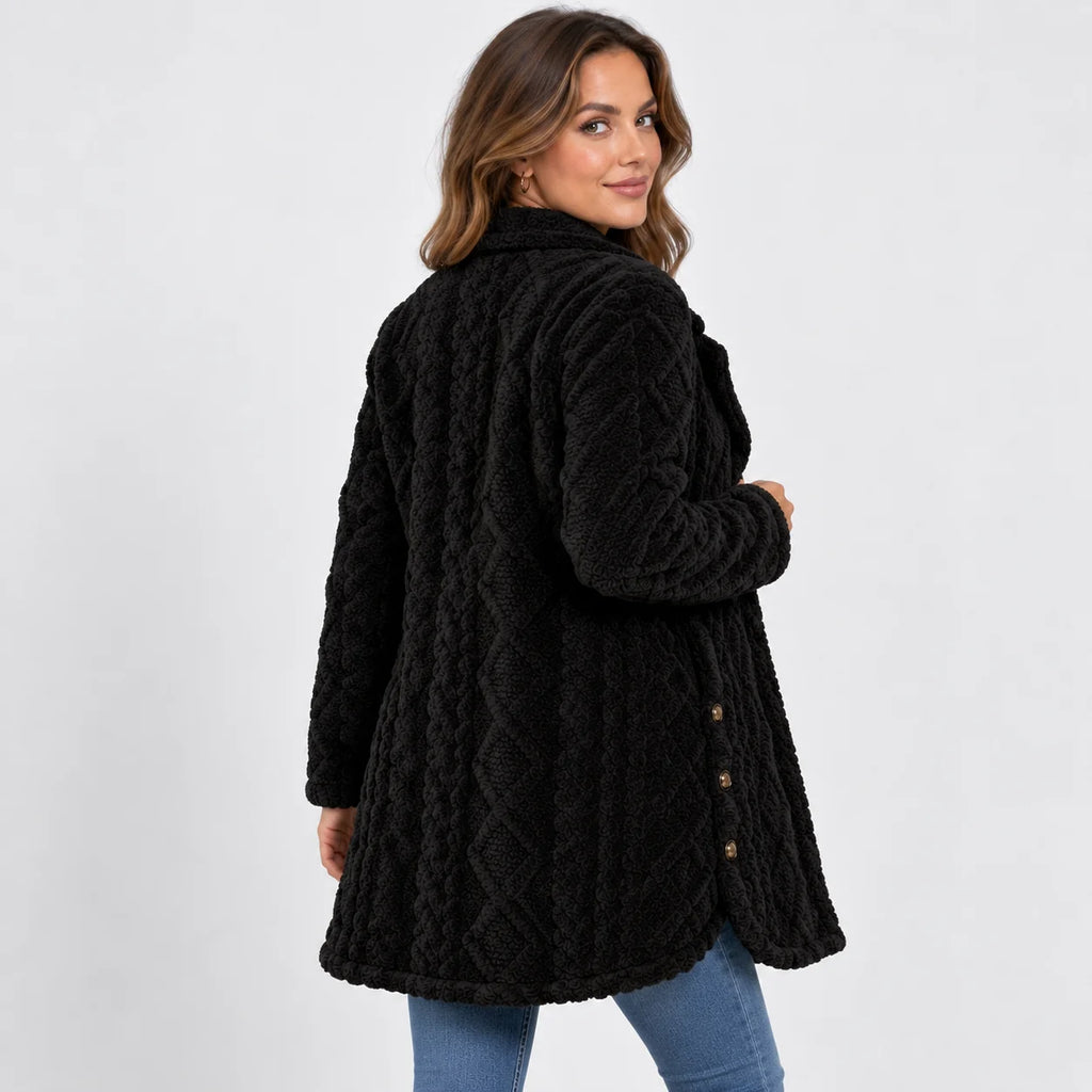 Women's Argyle Hooded Cardigan Coat - Long Loose Fit