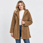 Women's Argyle Hooded Cardigan Coat - Long Loose Fit