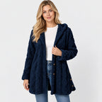 Women's Argyle Hooded Cardigan Coat - Long Loose Fit