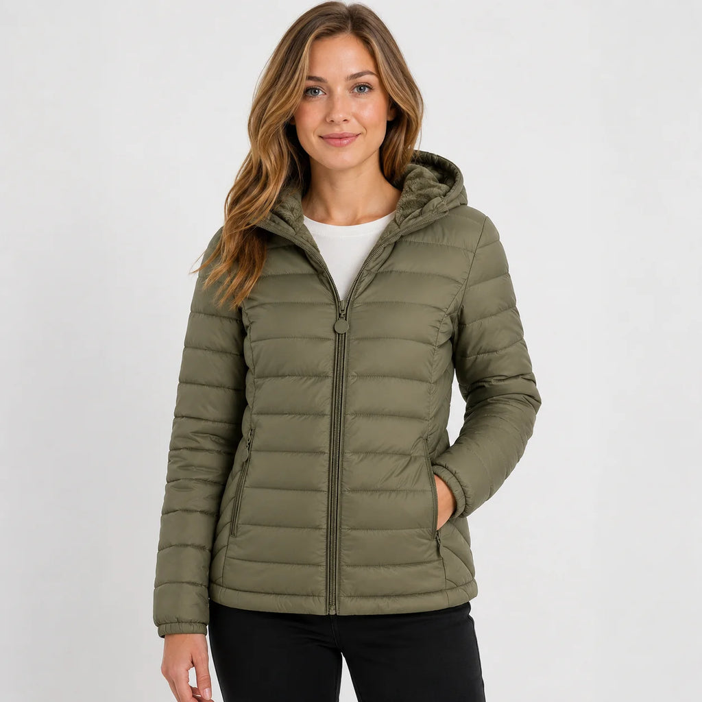 Women's Hooded Padded Coat - Lightweight Casual Outerwear