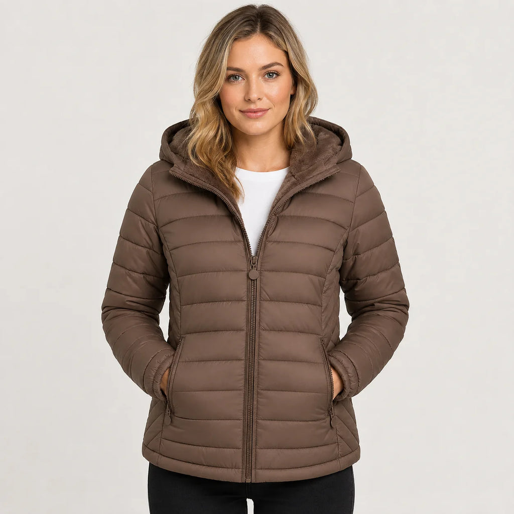 Women's Hooded Padded Coat - Lightweight Casual Outerwear