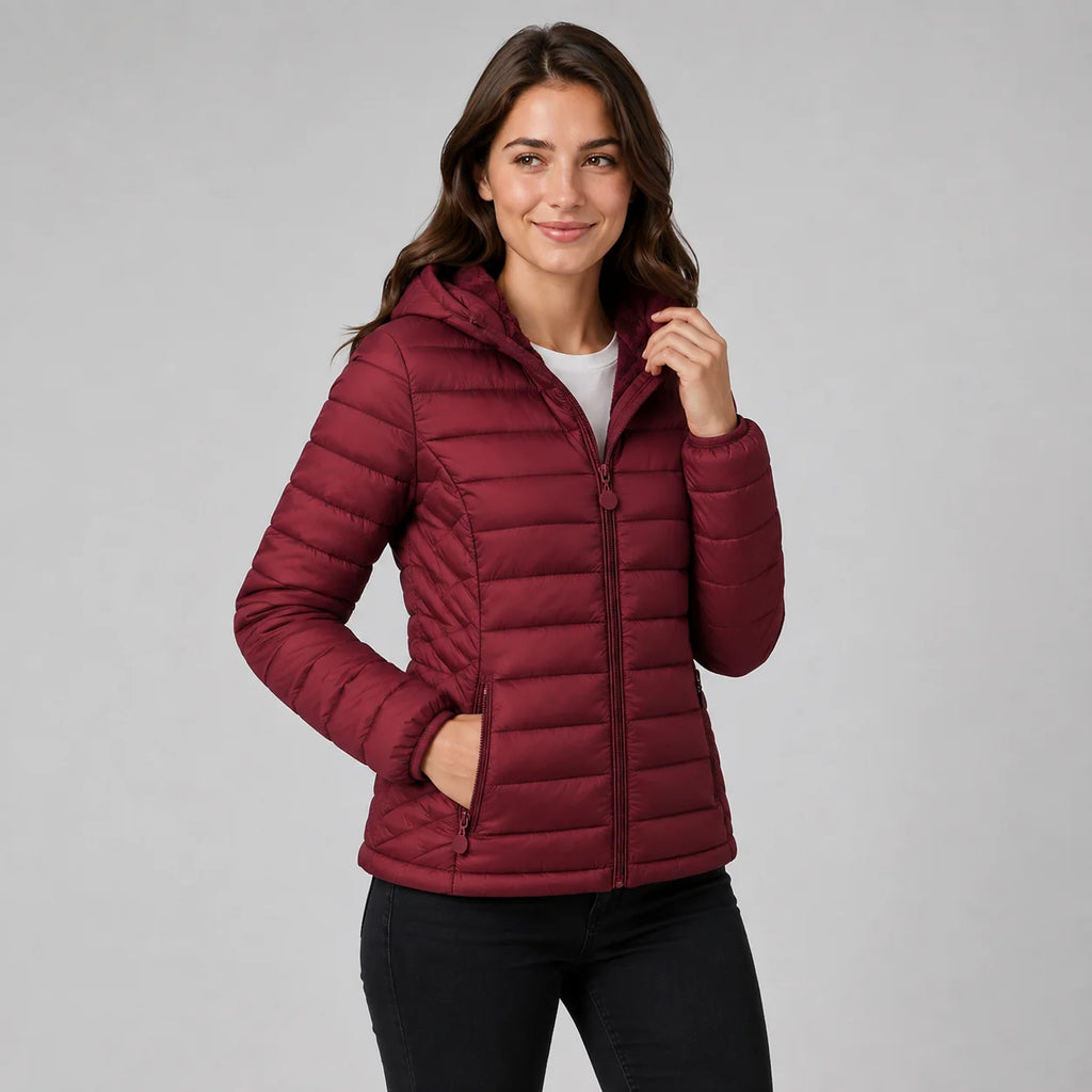 Women's Hooded Padded Coat - Lightweight Casual Outerwear