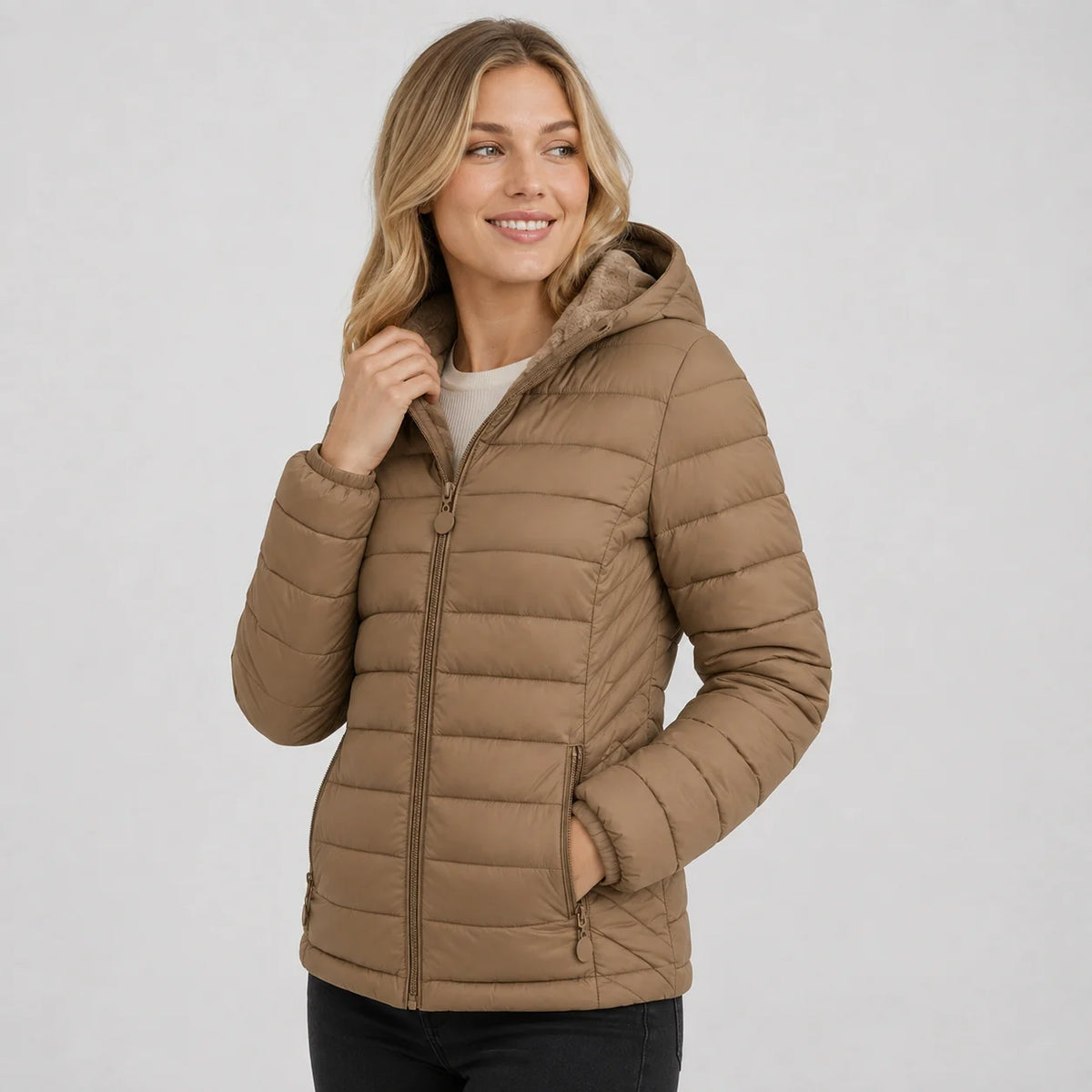 Women's Hooded Padded Coat - Lightweight Casual Outerwear