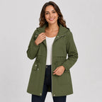 Women's Hooded Trench Coat - Drawstring Waist Knee Length