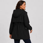 Women's Hooded Trench Coat - Drawstring Waist Knee Length