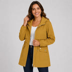 Women's Hooded Trench Coat - Drawstring Waist Knee Length