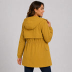 Women's Hooded Trench Coat - Drawstring Waist Knee Length