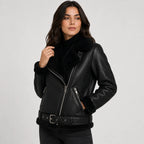 Women's Jacket Faux Leather Fleece Lined Belted Longline