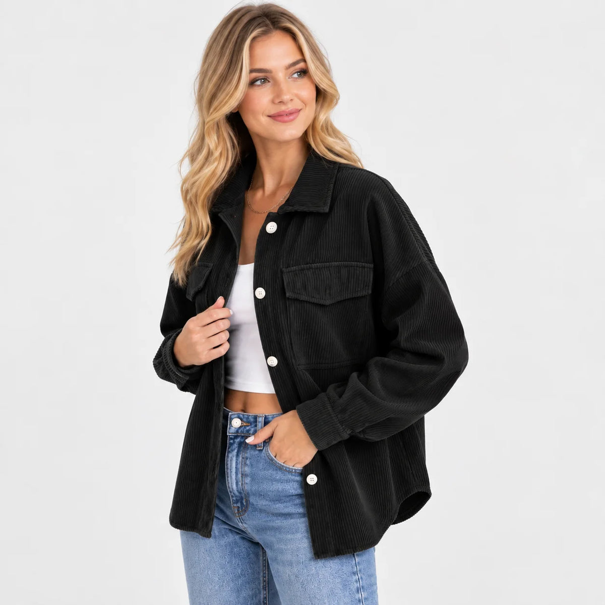 Women's Lapel Jacket - Single Breasted Loose Fit Style