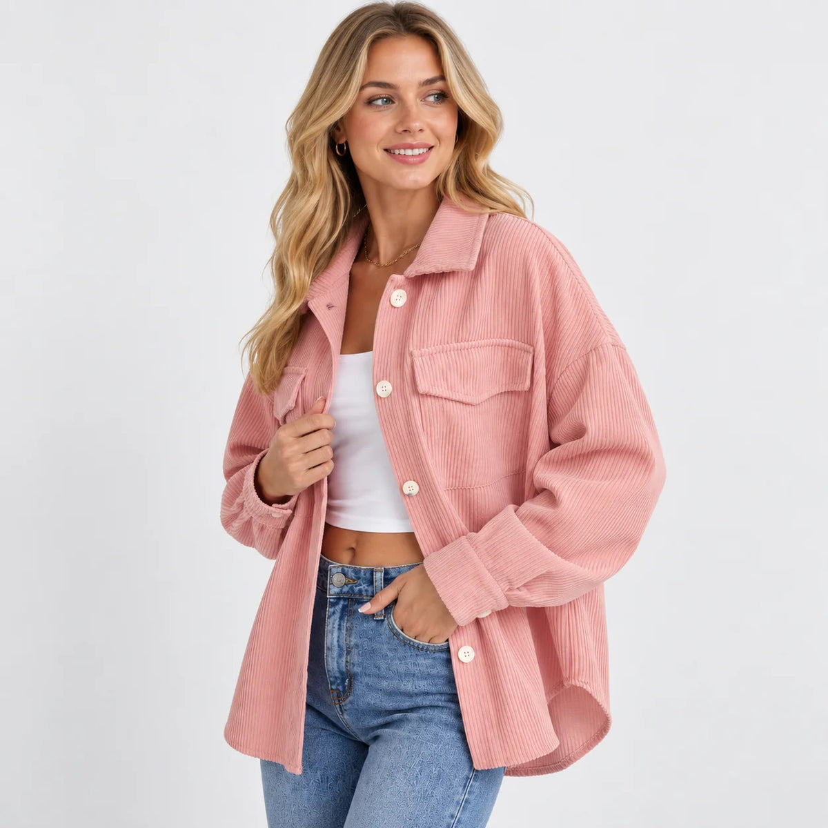 Women's Lapel Jacket - Single Breasted Loose Fit Style