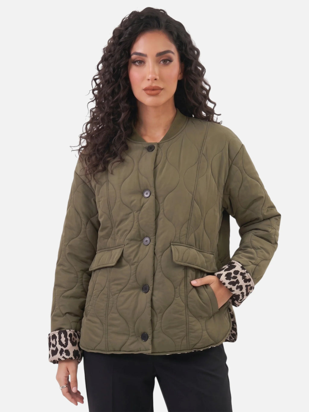 Women’s Leopard Trim Jacket – Elegant Autumn Style