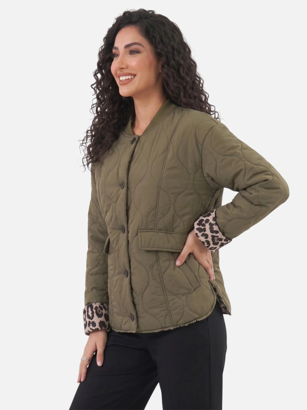 Women’s Leopard Trim Jacket – Elegant Autumn Style