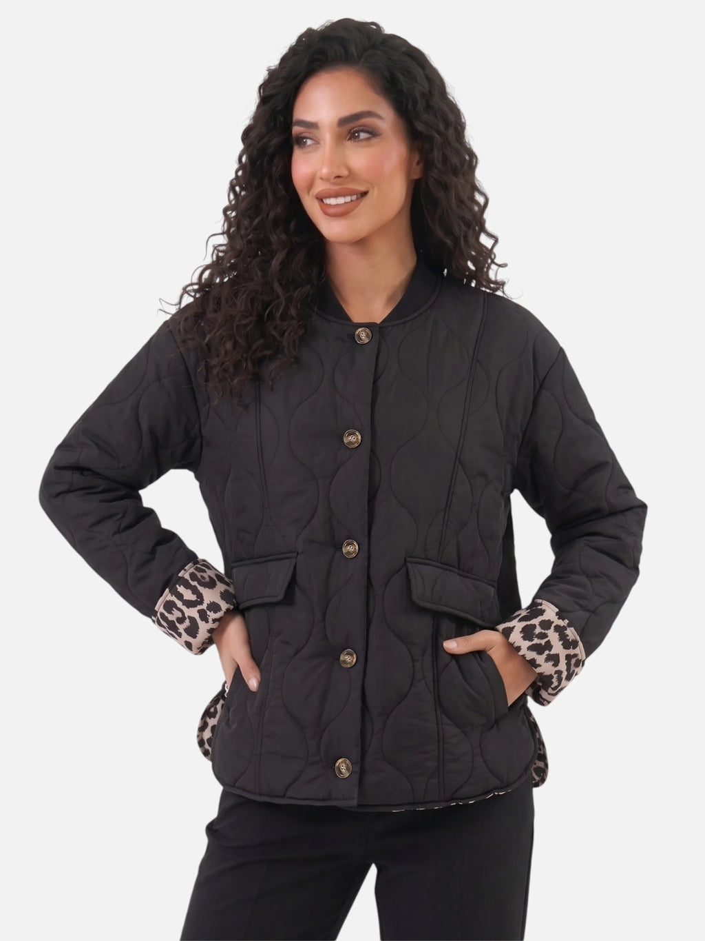 Women’s Leopard Trim Jacket – Elegant Autumn Style
