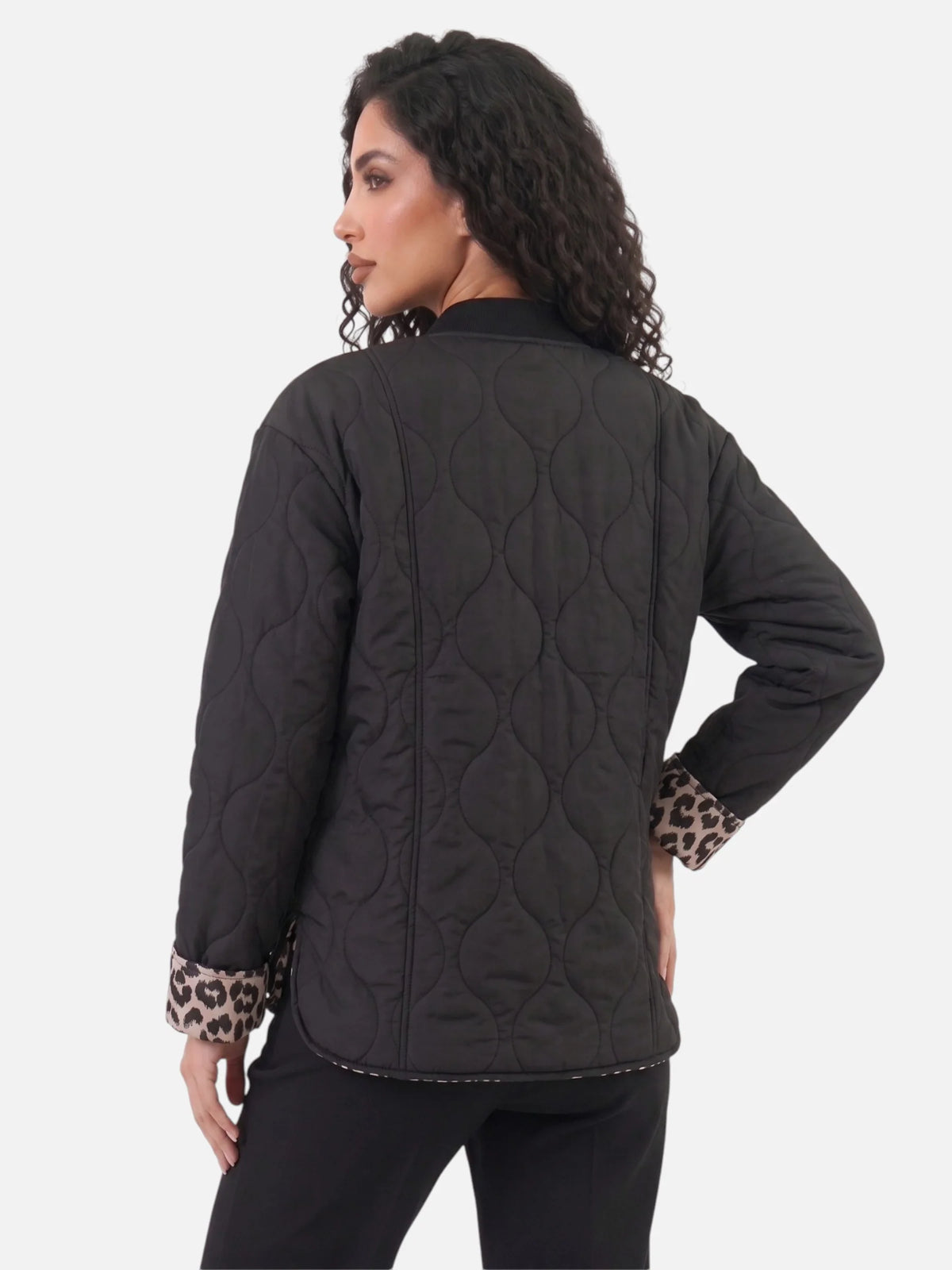 Women’s Leopard Trim Jacket – Elegant Autumn Style