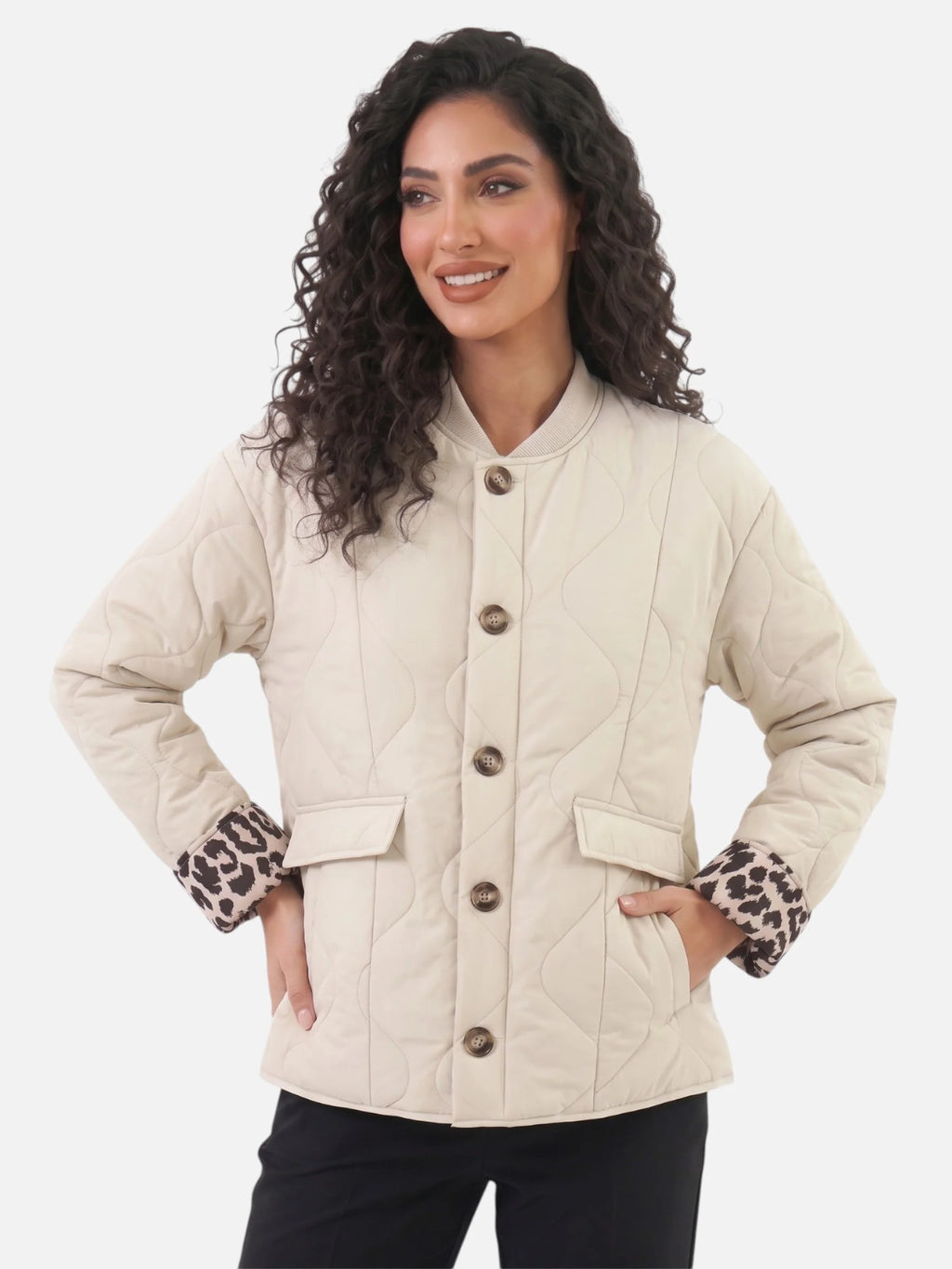 Women’s Leopard Trim Jacket – Elegant Autumn Style