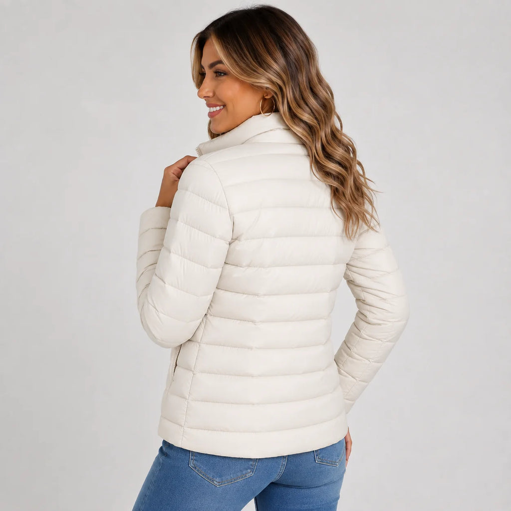 Women's Lightweight Puffer Jacket - Warm High Neck Zip Front