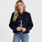 Women's Lined Jacket - Button Front Round Neck