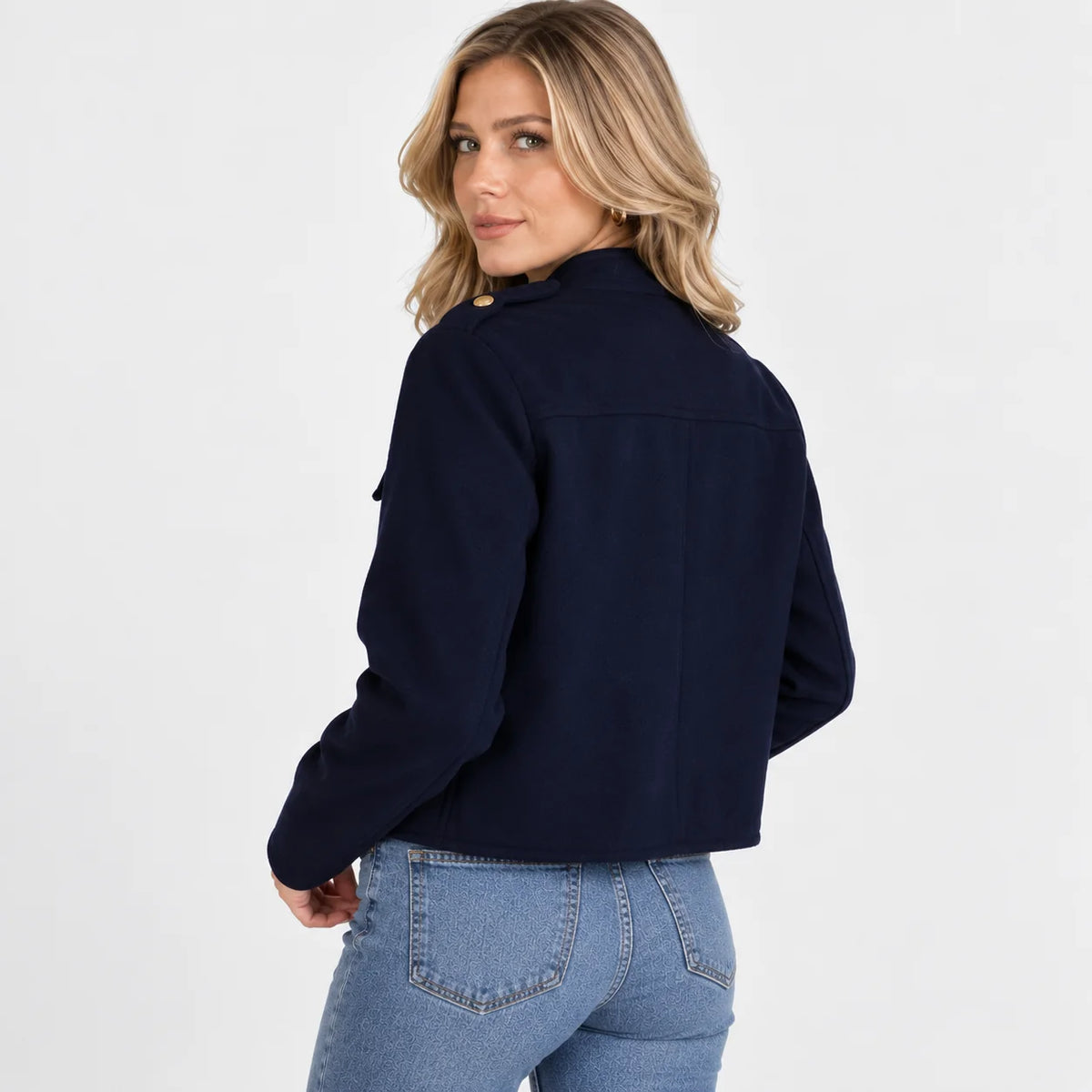 Women's Lined Jacket - Button Front Round Neck