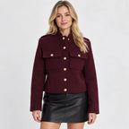 Women's Lined Jacket - Button Front Round Neck